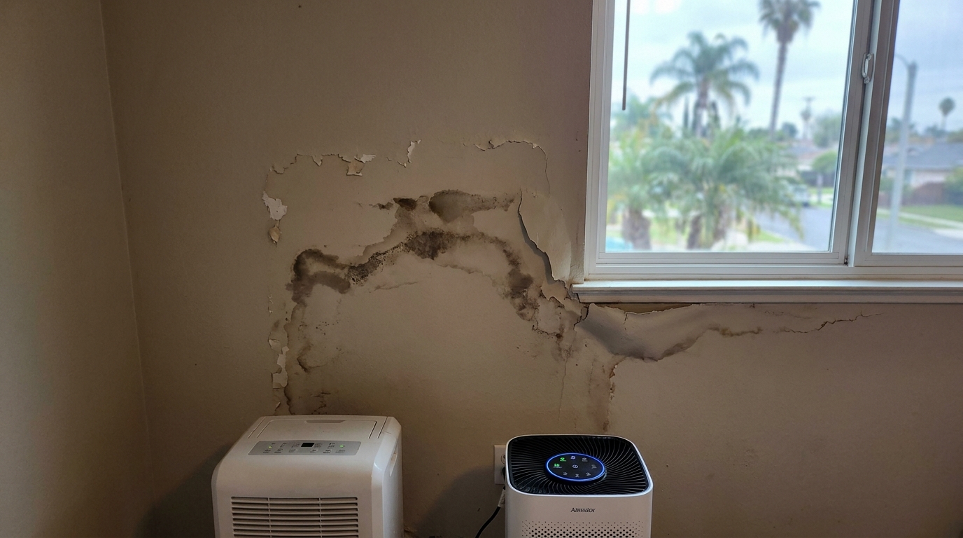 Water damage in Orange County causing indoor air quality issues such as mold and bacteria